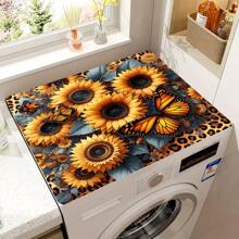 1 件家居装饰，向日葵黑白格子洗衣机防尘罩，吸水桌垫，速干冰箱垫，现代洗衣机和烘干机顶盖，洗衣房和厨房，家居用品