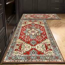 Set de 2 alfombras de cocina y baño, estilo bohemio, absorbentes de agua y antideslizantes, 50*80cm + 50*160cm