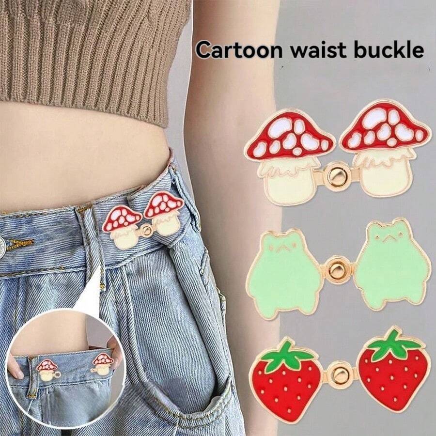 2/3/4 对可爱青蛙、草莓、蘑菇弹性腰带扣可调节腰带延长器，无缝牛仔裤腰带配件，适用于连衣裙和服饰 - 彩色 - 查看 1