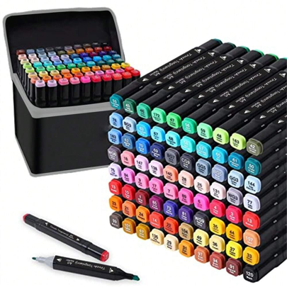 24/48/60/80/168 Colors Dual Tip Permanent Alcohol-Based Art Markers, Includes Colorless Blender, Fine Tip, Dual-Ended Alcohol Sketch Markers Set, Suitable For Artists Painting, Coloring, Sketching, Multi-Color Marking, Marker Bag (Packaging Random)