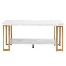 Modern Rectangle Cocktail Coffee Table Metal Leg Living Room With Shelf - Coffee Table-White - View 4