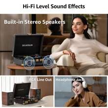 SILWISUN Vinyl Record Player 3-Speed Bluetooth Portable Suitcase Belt-Driven Record Player With 2 Built-In Stereo Speakers Vinyl Vintage Turntable Phonograph Records Player With RCA Line Out, AUX Out