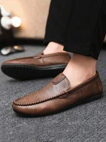 Men's Loafers New Casual Shoes Versatile Moccasins Slip-On Fisherman Shoes Slouchy Shoes Youth Shoes Canvas Flat Boat Shoes Men's Shoes Black Formal Shoes Casual Cloth Shoes Business Leather Shoes (Run Small And Narrow, Suggest Ordering 2 Sizes Up) - Brown - View 3