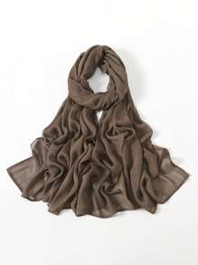 1pc Women's Solid Color Viscose Headscarf, Soft Wide-Edged Head Wrap, Versatile Sunscreen Hijab Scarf, Suitable For Daily Wear For Dress - Dark Khaki - View 4