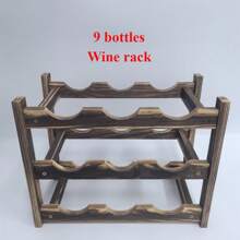 Estantería de vino de madera sólida vintage - Expositor minimalista industrial para 9 botellas para el bar del hogar, almacenamiento de cocina | Diseño duradero de pino, de pie (fácil de montar)