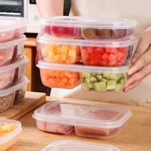 4pcs 2 Cell Food Storage Container With Soft Seal Lid - Reusable, Leak-Proof Refrigerator Organizer For Meat, Vegetables And Fruit - Perfect For Kitchen And Outdoor Picnics