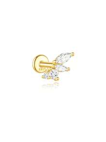 1Pc S925 Sterling Silver Crown Zirconia Flat End Piercing Earring Women Daily Fine Jewelry