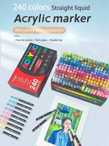 240/168/120/72/60/36/24/12 Stylos-marqueurs acryliques liquides directs de couleur, pour une utilisation étudiante, professionnelle et artistique. Têtes souples, appropriés pour le papier, pour le graffiti, les livres de coloriage DIY. Peuvent dessiner sur le verre, la pierre, résistants à l'eau pour la peinture corporelle. Cadeau de Noël, rentrée des classes.