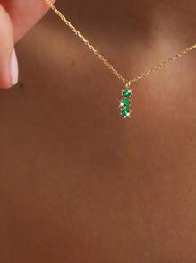 FOREVER QUEEN 1PC 925 Sterling Silver Green Three Zirconia Mini Clavicle Chain Necklace For Women Retro Party Jewelry Gift