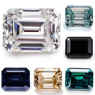 2 piezas Piedras de mosalita brillante al por mayor, Claridad VVS1, Color D, Corte Esmeralda, Negro, Champán, Verde, Azul Verdoso, Gemas de joyería para engarzar