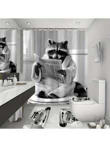 1/4pcs Raccoon Bathroom Shower Curtain Set, Bathroom Shower Curtain Set, Waterproof Fabric, Shower Curtain With 12 Hooks Back To School