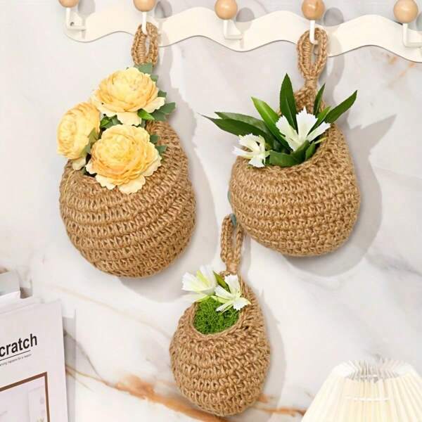 1 pieza/Set de 3 piezas Cestas colgantes con forma de lágrima, estantería para cebollas, estilo bohemio, gancho de pared para almacenamiento de frutas para cocina, pared, hogar, restaurante, ajo, verduras, maceta, 3 tamaños (Lino), boda, el mejor regalo para el Día de la Madre