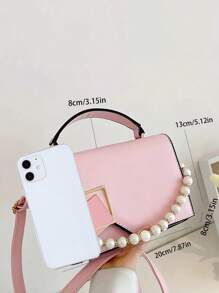 Mini sac à bandoulière avec rabat décoré d'une chaîne tressée pour femmes, portable pour le bureau, le shopping et les voyages - Rose bonbon - Voir 3