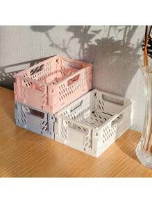 1pc Small Foldable PP Storage Box, Office Supplies, Notebook, Stationery, Cosmetics Desk Organizer Box, Multi-Colors Available, Desktop Organizing Tool,For Back To School