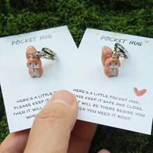 1pc/2pcs Inspirational Squirrel Keychain With Pocket Hug Card - Cute Animal Lover Keyring, Perfect For Christmas, Back To School, Teacher's Day, Valentine's, Easter, Mother's Day, Father's Day - Emotional Support Gift For Family, Friends, Loved Ones