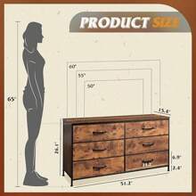Wide Fabric Dresser, 6 Drawer Dresser TV Stand For 60" TV, Dressers Bedroom Furniture Large Storage Tower Unit With Fabric Bins, Dresser For Bedroom, Closet, Hallway, Rustic Brown