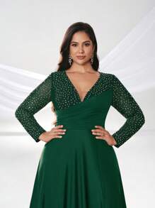 YISIKADO Vestido longo feminino plus size com strass, decote em V profundo, bainha dividida, formal, para festa, banquete, baile, casamento, convidado, jantar - Verde escuro - Ver 7