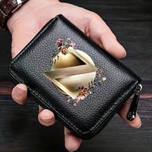 PU皮革字母印花风琴拉链卡包 女士男士钱包卡包零钱包信用卡夹 男士钱包，男士礼物 - 黑色 - 查看 26