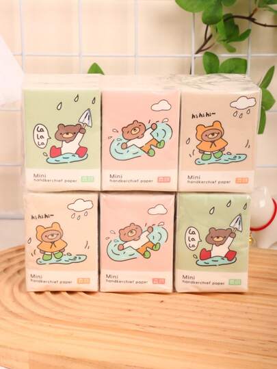 9pcs/Pack Mini Cute Bear Design Facial Tissue, Portable Handkerchief Paper