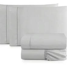 4-Piece King Size Sheet Set, Double Queen Size Percale, 200 Thread Count, 100% Plain Cotton, With Elastic, Soft Touch - 灰色的 - 查看 1