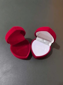 1 Pc Velvet Single Ring Display Box, Heart-Shaped Design Engagement And Wedding Ring Box, Valentine's Day Gift Summer Necessity For Women Storage Organizer Gift Travel Back To School