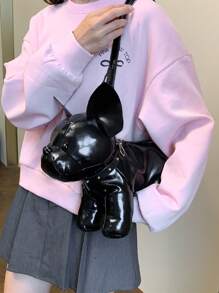 Women's Fashion French Bulldog Cartoon Handbag, With Unique Collar Decoration, Can Be Worn As Shoulder/Crossbody Bag