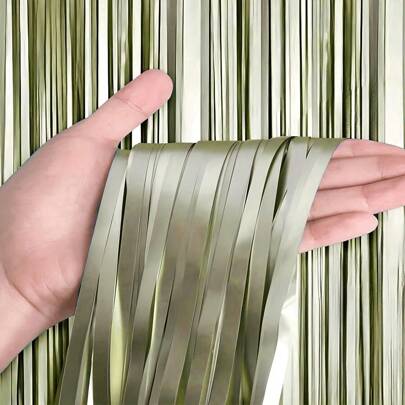 1pc Matte Sage Green Borla Cenário Decoração, Casamento, Festa Sage Green Borla Cenário Cortina, 1*2m (39.37*78.74in) Sage Green Borla Cenário Decoração, Decoração de Festa, Adequado para Casamento, Aniversário, Festa Temática Verde