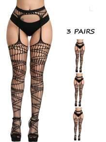 Hollow Out Fishnet Garter Tights - Black - View 10