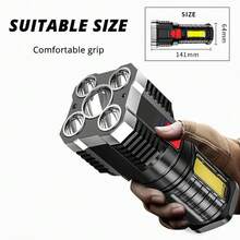 1pc LED Rechargeable Flashlight, Portable Long Lasting Super Bright Outdoor Multi-Function Work Light, Camping Accessories - Black - View 7