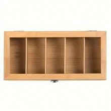 1pc Bamboo Tea Bag Storage Box - Multi-Functional Tea Cabinet With Shelf For Coffee And Tea Bags, Tabletop Storage Organizer Display Box