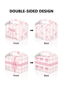 2pcs/1set Pink Bow Theme Party Gift Candy White Card Paper Handbag Gift Paper Box Cow Horn Box Rectangular Gift Gift Box Exquisite Girl Cake Dessert Afternoon Tea Packaging,Style Is Random