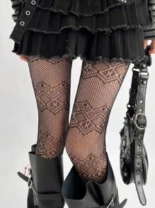 1 pièce Femmes collants à motif floral jacquard avec dentelle ajourée