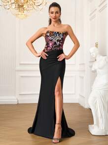 Sleeveless Elegant Sequins Embellished Fitted Formal Long Dress, For Party & Evening, Gown, For Wedding Guest