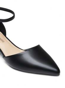 Women's Ankle Strap Low Heel Pumps Dress Shoes Pointed Toe Closed Toe Comfortable Casual D'Orsay Flats - 黑色-PU - 查看 4