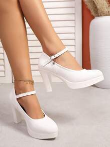 Damen sexy High Heels Schuhe mit Schnallenverschluss und dickem Absatz, Lederobermaterial, modische Party-/Hochzeitsschuhe für Frühling/Sommer