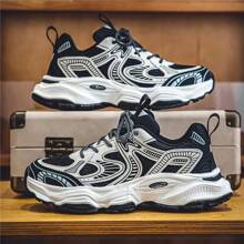 男士新款撞色低帮网眼透气厚底跑步运动鞋防滑百搭舒适除臭休闲运动厚底运动鞋 - 白色 - 查看 4