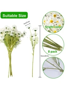 Set de 8 girasoles artificiales clásicos en color blanco, de 20 pulgadas, de plástico resistente a los rayos UV, adecuados para el hogar, el patio, la sala de estar, el jarrón, el porche, el balcón - ideales como regalos para Pascua, Acción de Gracias, Día de San Patricio, Día de San Valentín, cumpleaños, graduación, decoración de jardín, plantas de exterior, jardinería, flores artificiales