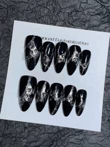 10 pièces de faux ongles portables faits à la main. Forme d'amande, design d'ongles œil de chat à effet lumineux, design élégant et simple de haute qualité, ongles personnalisés avec graffiti de dessin animé et couleurs flashy, faux ongles couvrant entièrement les ongles, ongles Y2K, ongles à relief