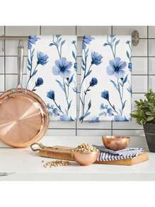 2pcs Set Watercolor Floral Pattern Kitchen Towels, Soft Absorbent Hand Towels For Kitchen, Dining Table, Bathroom, Home Use