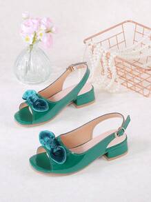1 Pair Cute Girls Bow Decor High Heel Sandals, Suitable For Summer
