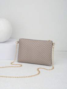 女士时尚波浪纹理链条肩带斜挎包、单肩包、手拿包、信封包 - 灰色 - 查看 7