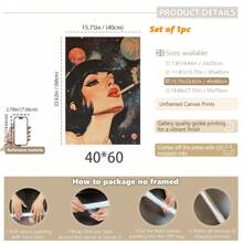 1 件，帆布挂画，带框装饰画，海报，墙壁艺术，复古太空吸烟女人艺术印刷品，宇宙嬉皮科幻海报，现代复古风格，家庭办公室、卧室、客厅、厨房、浴室的帆布墙壁艺术，卡通设计，春季 - 彩色 - 查看 15