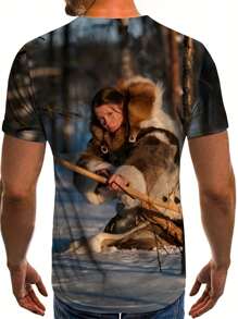 Customized Opaque Material 3D Printed T-Shirt For Men, Personalized Photo Design, Casual Short Sleeve, Lightweight Polyester Fiber, Machine Washable, Suitable For Summer Outdoor Activities Ornamental,Dawg Stylish,Fashion,Hipster,Contracted,Easy Costume,Modest Fashion,Minimal Chic,Casual Custom,Unique,Personalized Ideal Gifts For Him Family,Boyfriend,Friends,Children