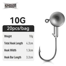 Kingdom Lead Head 20 chiếc Lưỡi câu cá 3,5g 5g 7g 8,5g 10g 14g Lưỡi câu đầu đạn Jig Lưỡi câu giun Phụ kiện mồi mềm - Bạc - Xem 14