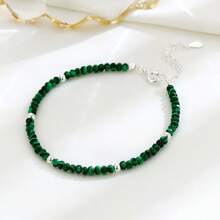 1pc 925 Sterling Silver Green Turquoise Beaded Bracelet, Fashionable & Unique Jewelry Gift For Women, Party Wear - Bracelet - View 6