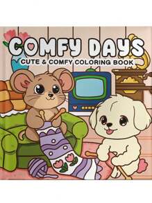 1pc Coco Coloring Book Featuring Super Cute Animal Characters In Cozy Hygge Moments For Relaxation Children's Gifts, Cute Cartoon Coloring Books Wyo Colouring Book,Mother's Day,Mom's Gift,Back To School,School Supplies