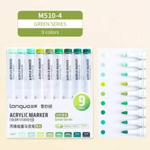 9色丙烯颜料马克笔套装，色彩鲜艳，可叠放，创意软头，适用于绘画、DIY涂鸦艺术创作，是学校和美术用品的理想之选，也是开学季必备品。 - 彩色 - 查看 9