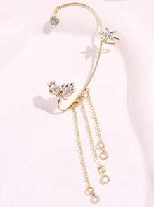 1pc Elegant And Fashionable Gold Butterfly Crystal Left Ear Cuff Jewelry, Suitable As Holiday Gift And Daily Wear