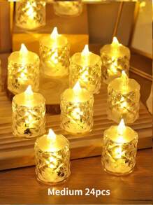 24 piezas de velas LED sin llama con efecto de llama parpadeante, incluye baterías, adecuadas para Navidad, Día de San Valentín, Ramadán, Pascua, bodas, recepciones de bodas (amarillo) - transparente - Ver 20