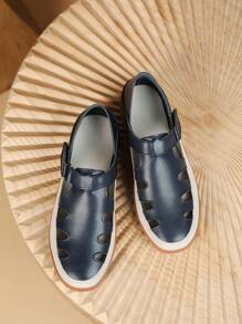 Vintage Rzymskie Sandały z Jedną Klamrą, Casual Gruba Podeszwa Zamknięte Palce Skórzane Sandały Z Miękką Podeszwą Dla Kobiet